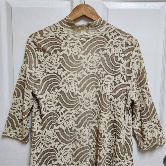 Camille & Co Cardigan Sweater Women S Cream Floral Lace Mesh Open Waterfall Boho - Picture 5 of 9